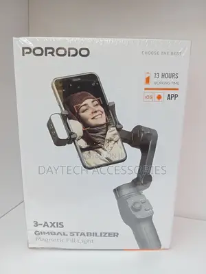 Porodo 3 Axis Gimble Stabilizer With Magnetic Fill Light - Black