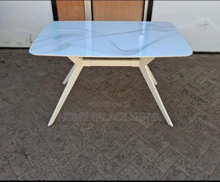 Dining Table: High Gloss Marble Effect Glass Dining Table