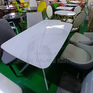 Dining Table: High Gloss Marble Effect Glass Dining Table