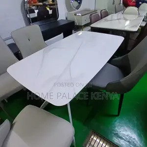 Dining Table: High Gloss Marble Effect Glass Dining Table