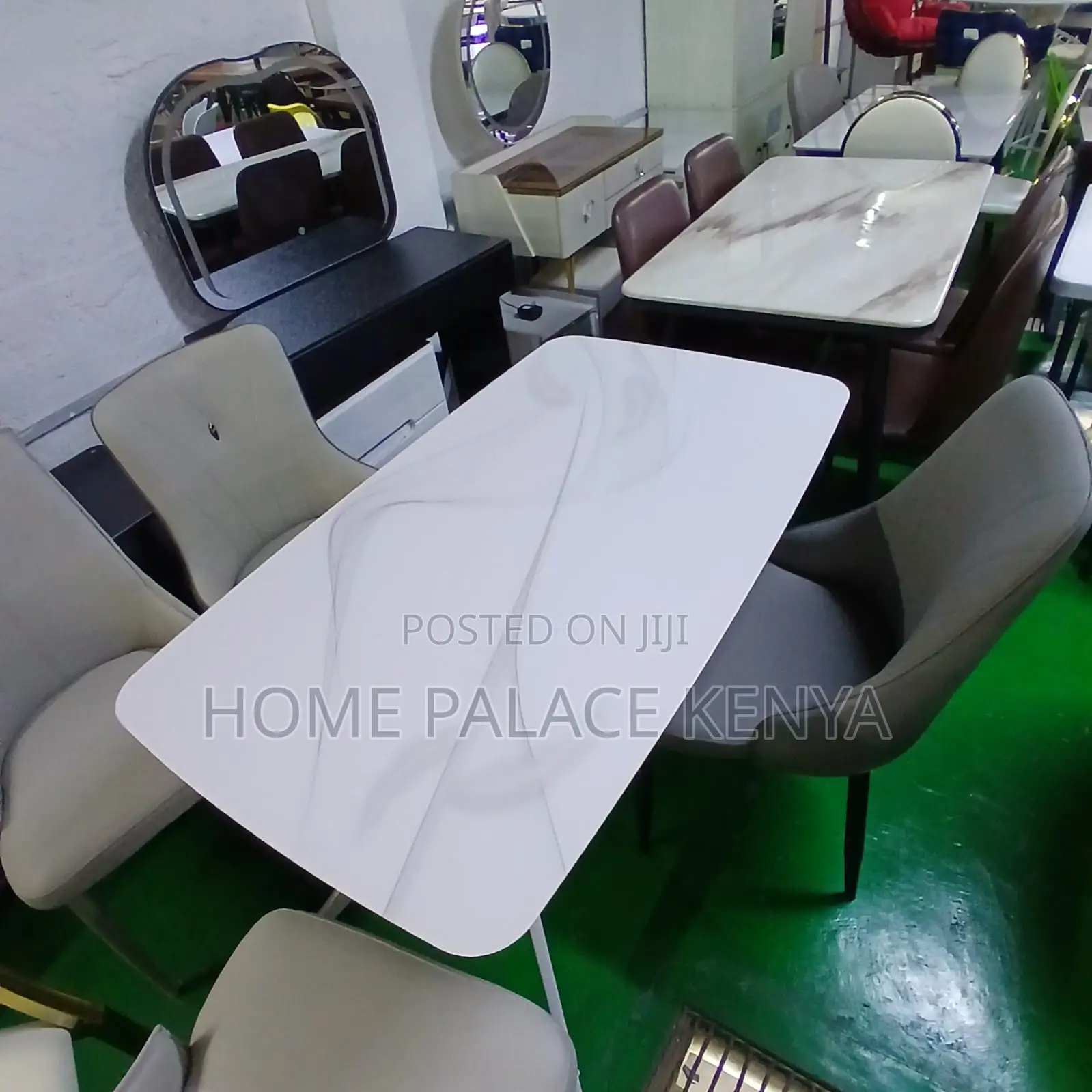 Dining Table: High Gloss Marble Effect Glass Dining Table