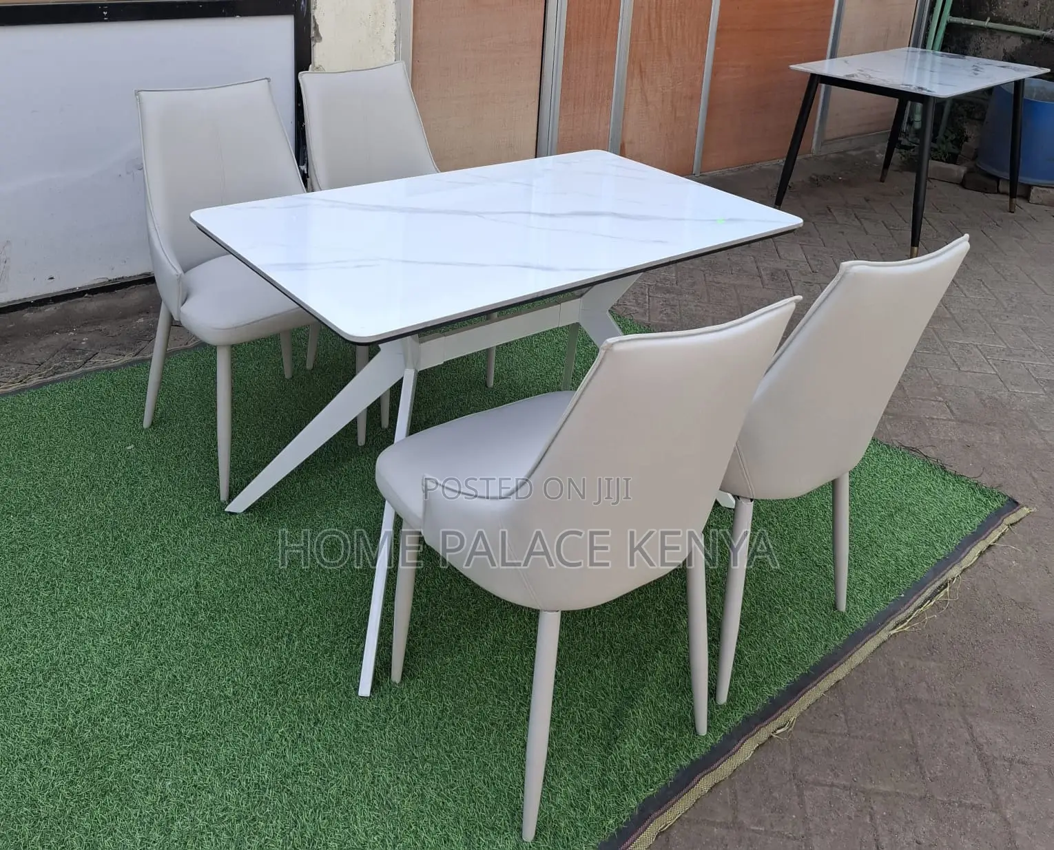 Dining Table: High Gloss Marble Effect Glass Dining Table