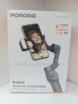 Porodo 3-Axis Gimbal Stabilizer With Magnetic Light 13-Hour Battery
