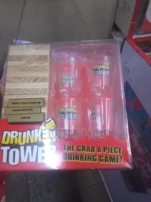 Drunken Jenga Tower With 4 Shots Glasses