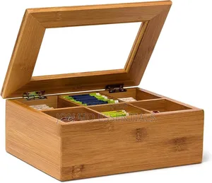 Bamboo Tea Bag Organizer Box - 6 Compartments