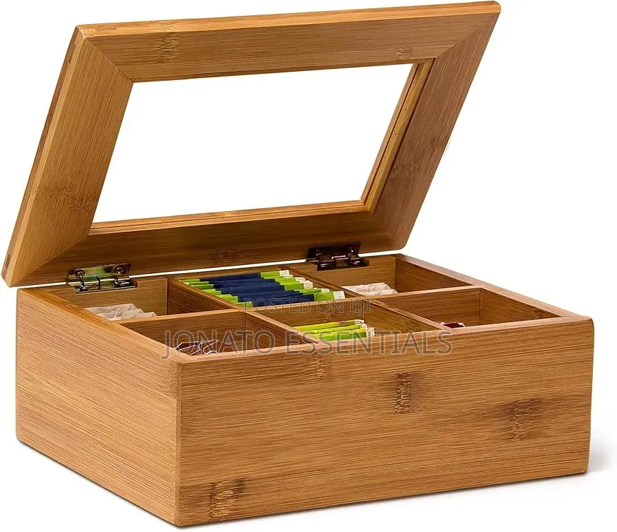 Bamboo Tea Bag Organizer Box - 6 Compartments