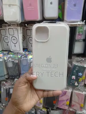 iPhone 15 Plus Silicone Case in a Sleek White or Light Cream Finish