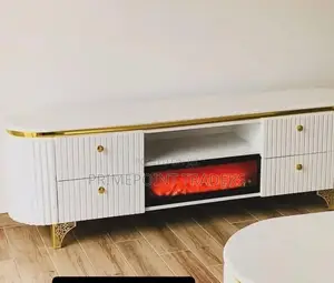 Modern Executive Tv Stand With Built-in Functional Fireplace