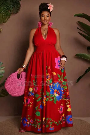 Plus Size Printed Halter Tie-Back Maxi Dress