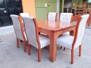Luxury Tufted Solid Mahogany Wood Six-Seater Dining Set