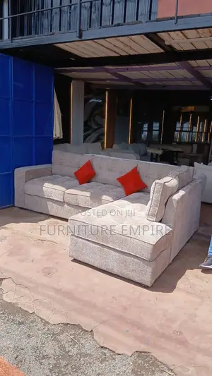 6 Seater Beige Tufted L Sofa With Cushions