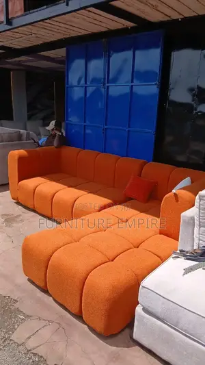 6 Seater Orange Bubble L Sofa With Permanent Back