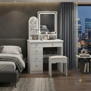 Dressers; Modern Dressing Vanity Set (White and Brown)