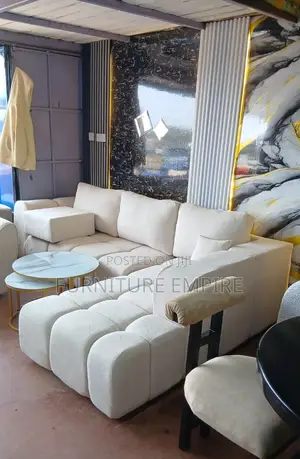 6 Seater Off-White Bubble L Sofa With Cushions