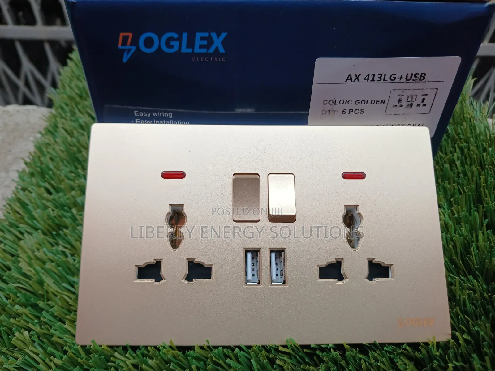 Oglex Twin Socket Ax 413lg+Usb Gold