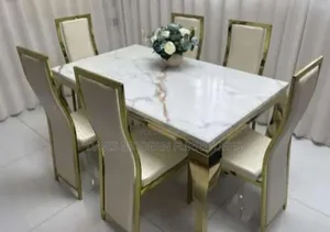 Marble -Top Dinning Table Set With Gold Frame