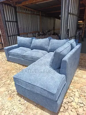 6-Seater L-Shaped Light Blue Sofa