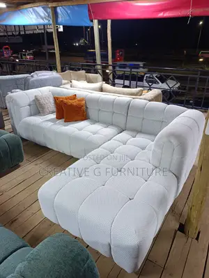 7-Seater L-Shaped White Bubble Sofa