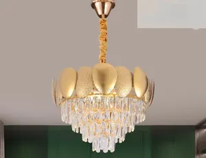 Beautiful Five-Tiered Crystal Design Golden Pendant Chandelier Light