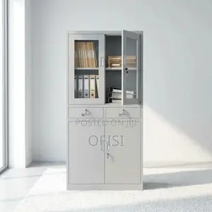 Office Cabinet; Half-Glass Metallic Storage Cabinet