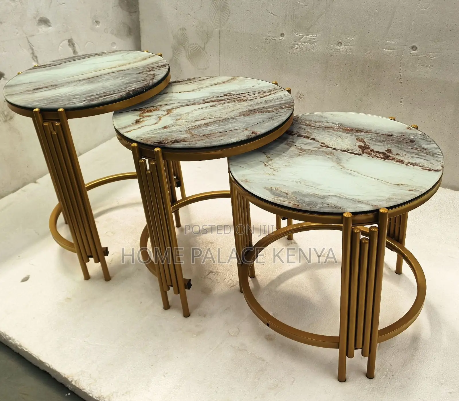 Table Set: Three Layer Gold Cage Nesting Coffee Table