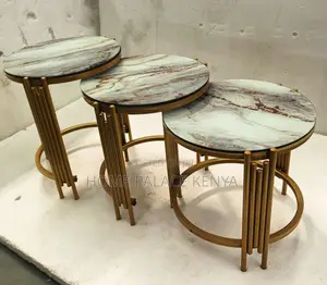 Table Set: Three Layer Gold Cage Nesting Coffee Table