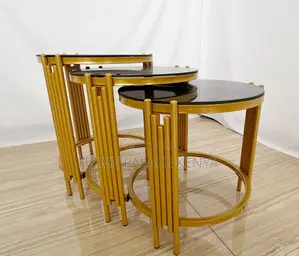Table Set: Three Layer Gold Cage Nesting Coffee Table
