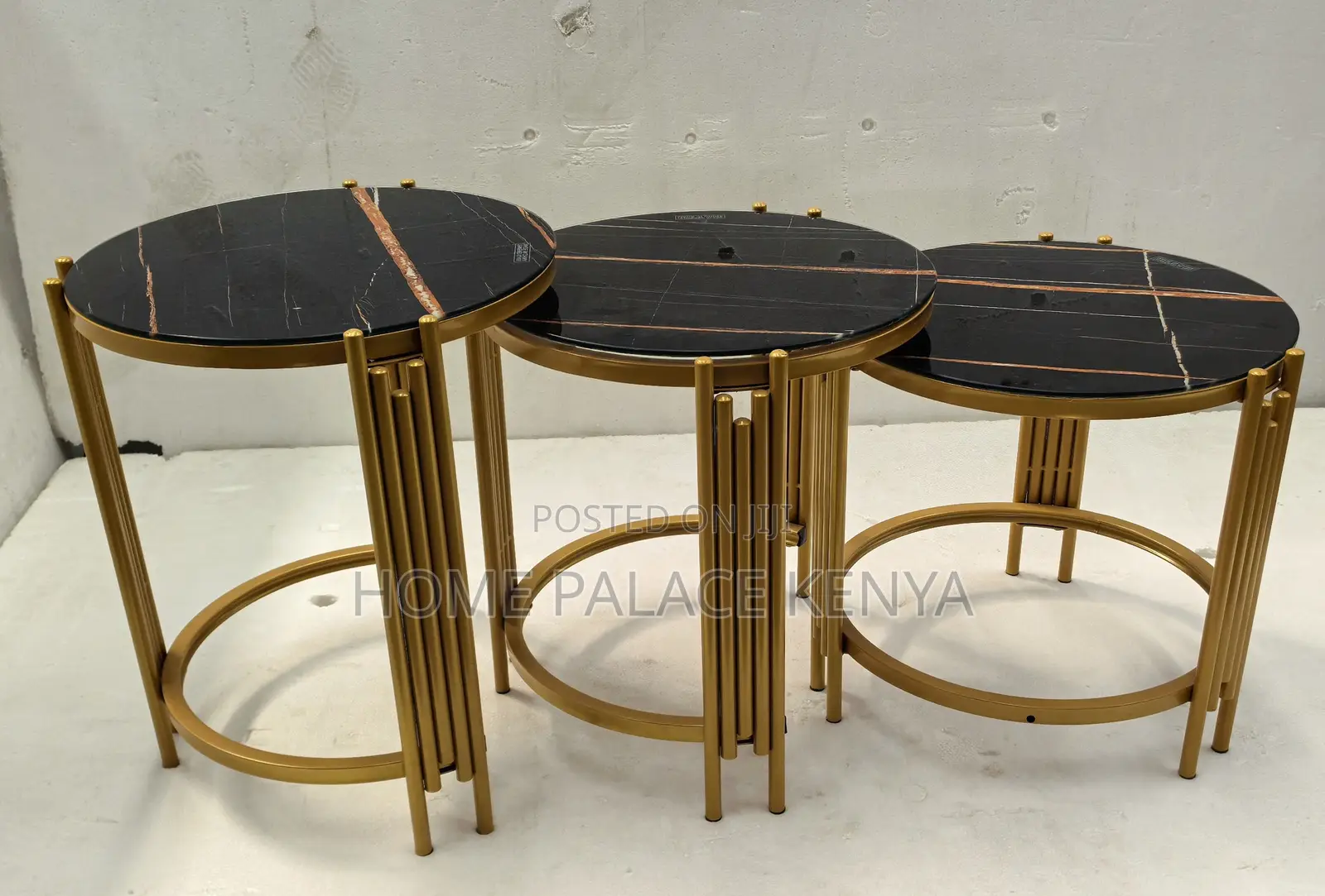 Table Set: Three Layer Gold Cage Nesting Coffee Table