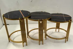 Table Set: Three Layer Gold Cage Nesting Coffee Table