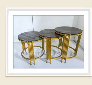 Table Set: Three Layer Gold Cage Nesting Coffee Table