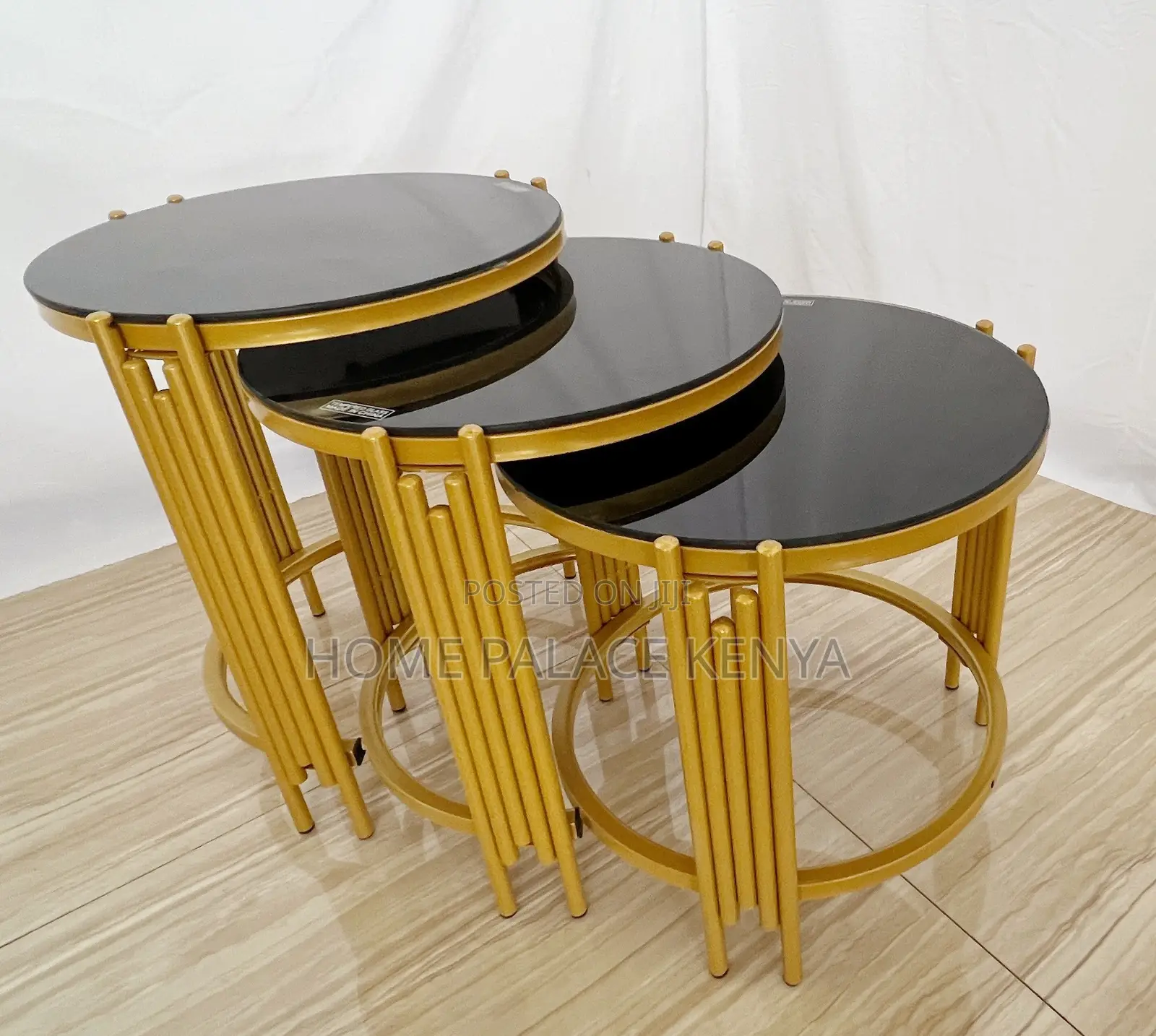 Table Set: Three Layer Gold Cage Nesting Coffee Table