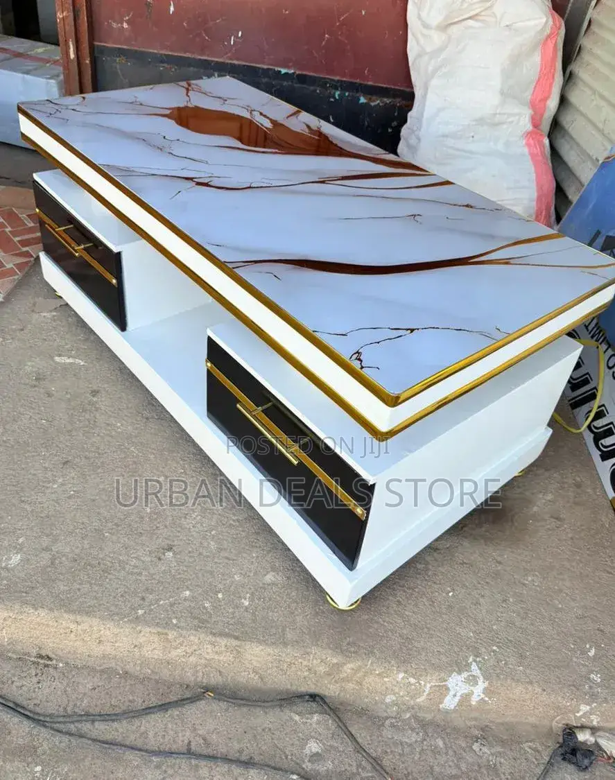 Executive White Coffee Table With Marble Top