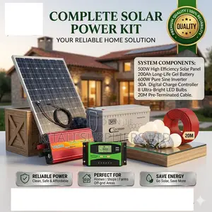 500w Solar Full Kit With 200ah Gel Battery, 600w Inverter Led Bulbs
