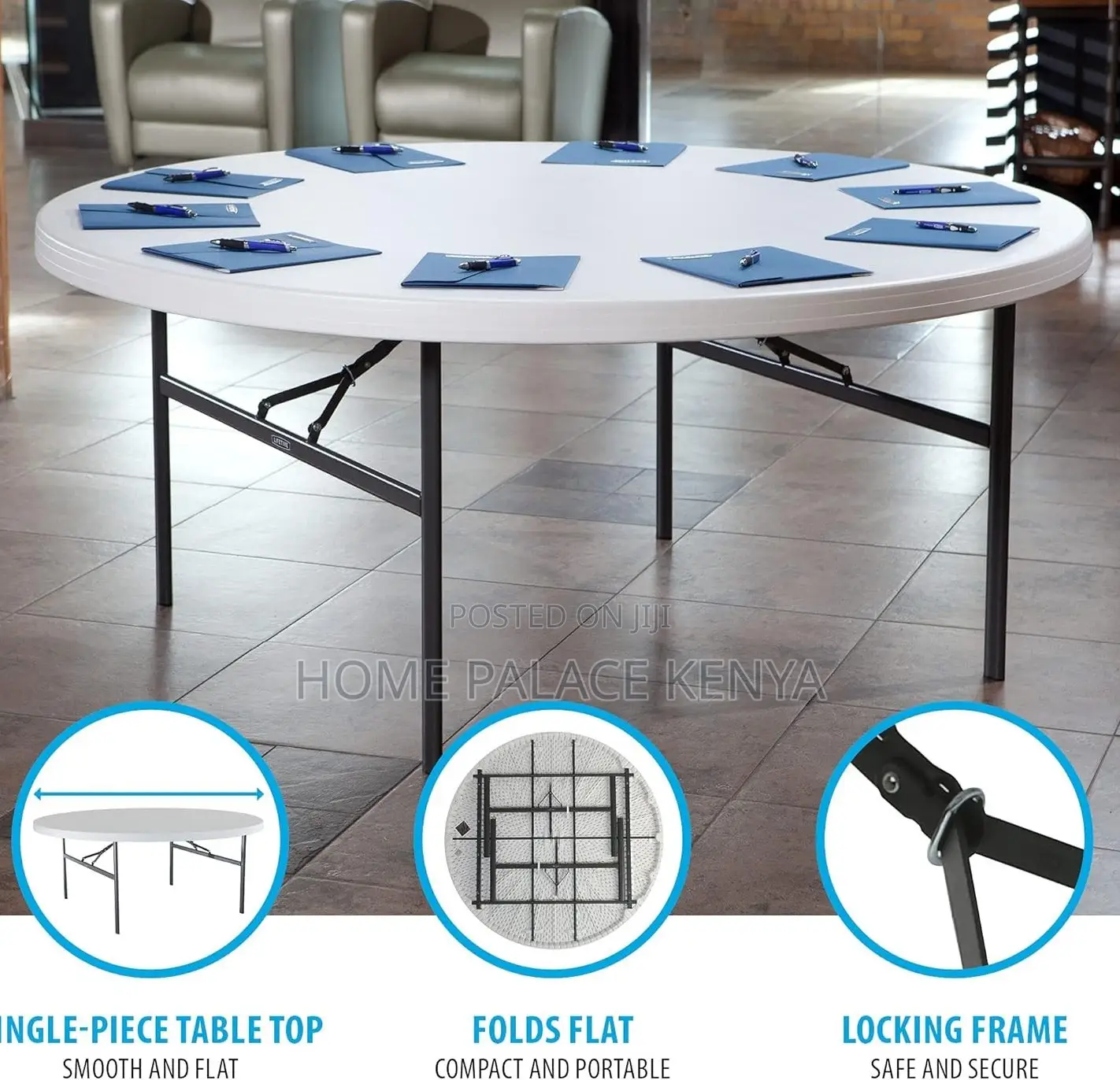 Conference Table: Round Large Capacity Table With Panel Steel Frame