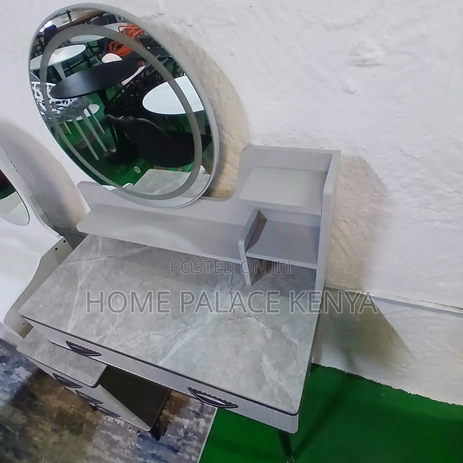 Dressing Table: Premium Grey Marble Vanity Table With Led Light