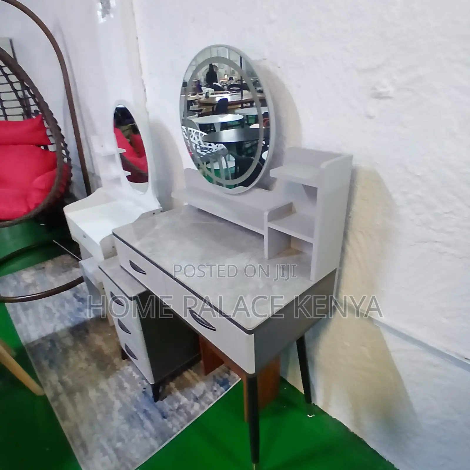 Dressing Table: Premium Grey Marble Vanity Table With Led Light
