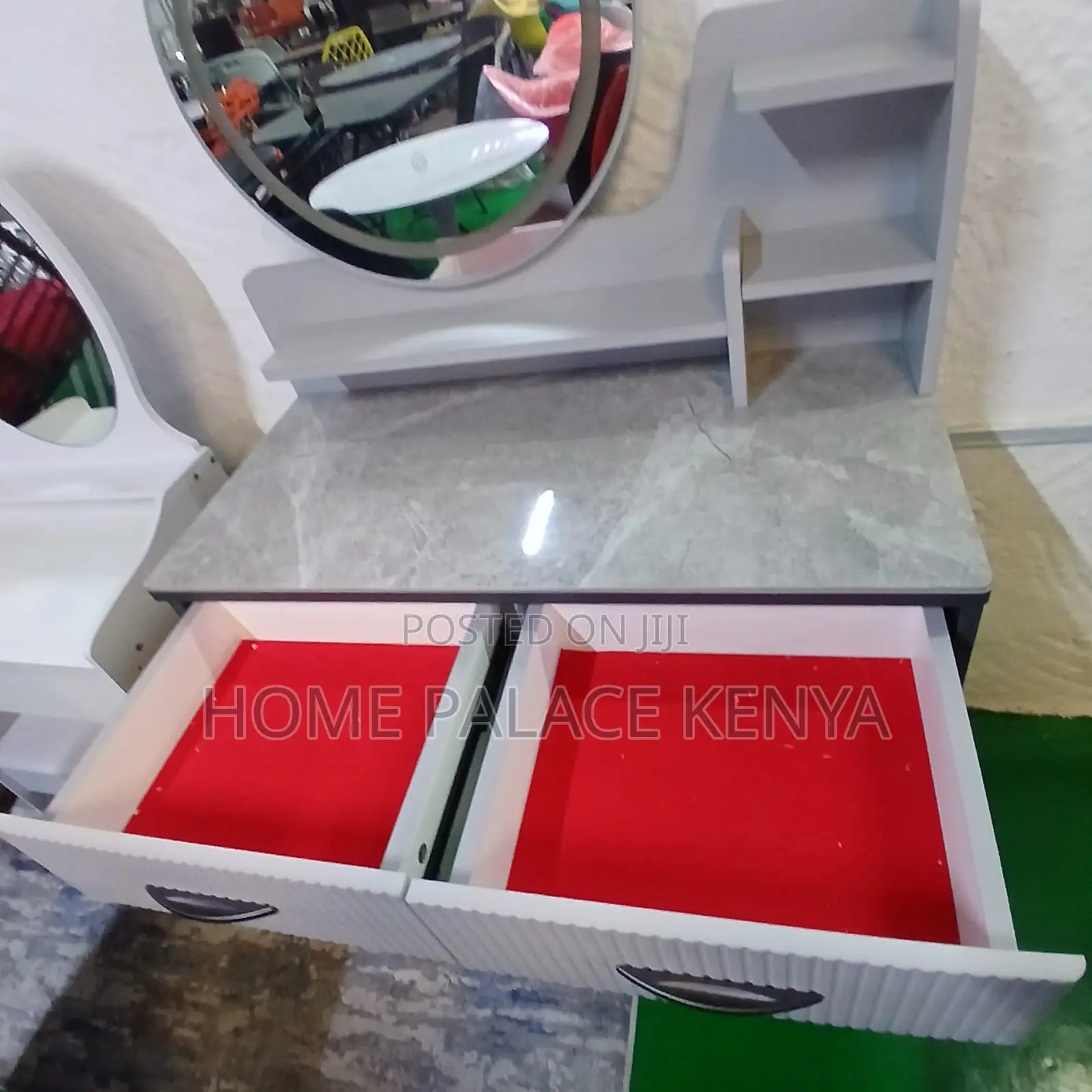 Dressing Table: Premium Grey Marble Vanity Table With Led Light