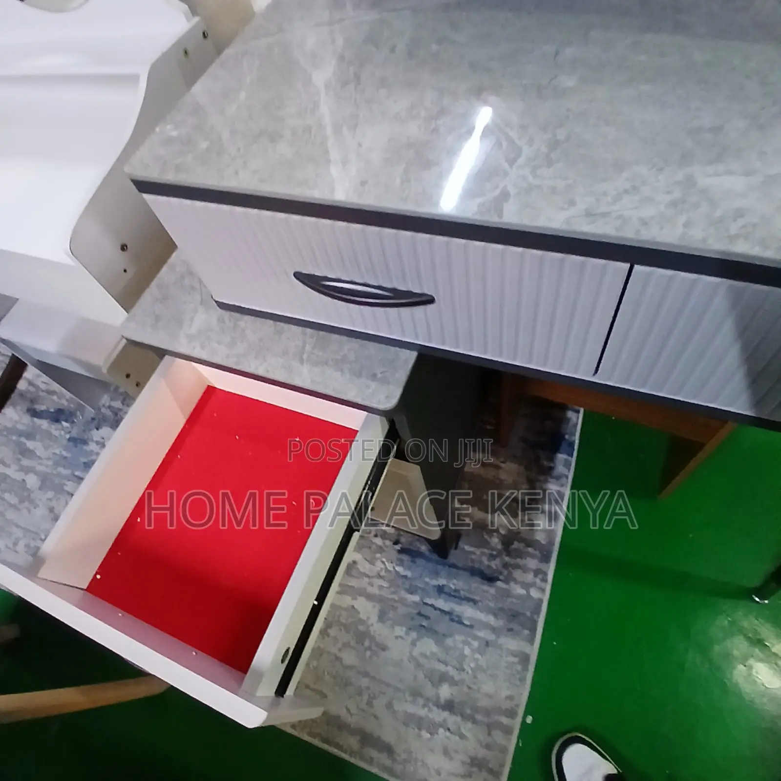 Dressing Table: Premium Grey Marble Vanity Table With Led Light