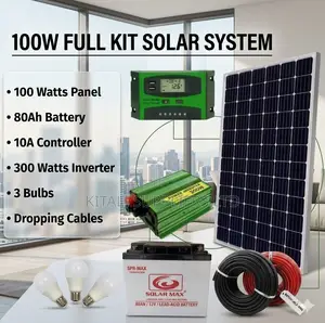 100w Fullkit Solar System – 80ah Solar Max Battery + 300w Inverter