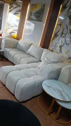 6 Seater L Seat – Bubble Design White Upholstery