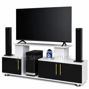 Modern Black White Tv Stand With Storage Cabinets