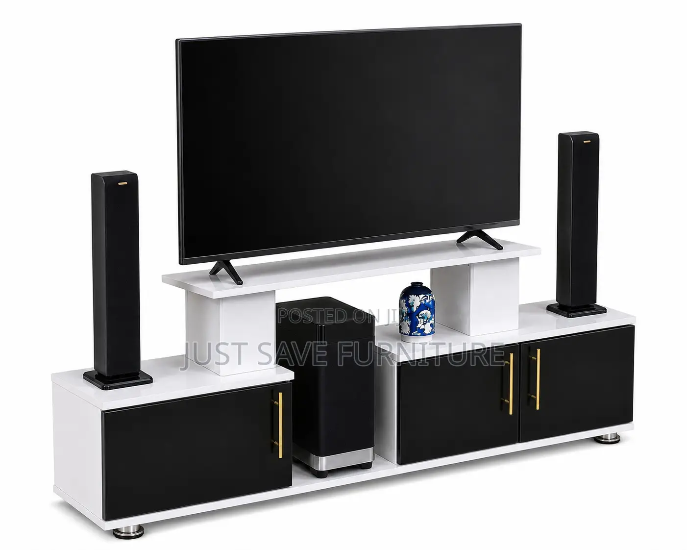 Modern Black White Tv Stand With Storage Cabinets