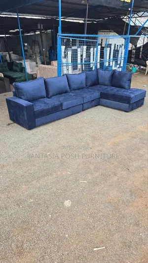 Blue L-Shaped Sectional Sofa (7 Seater)