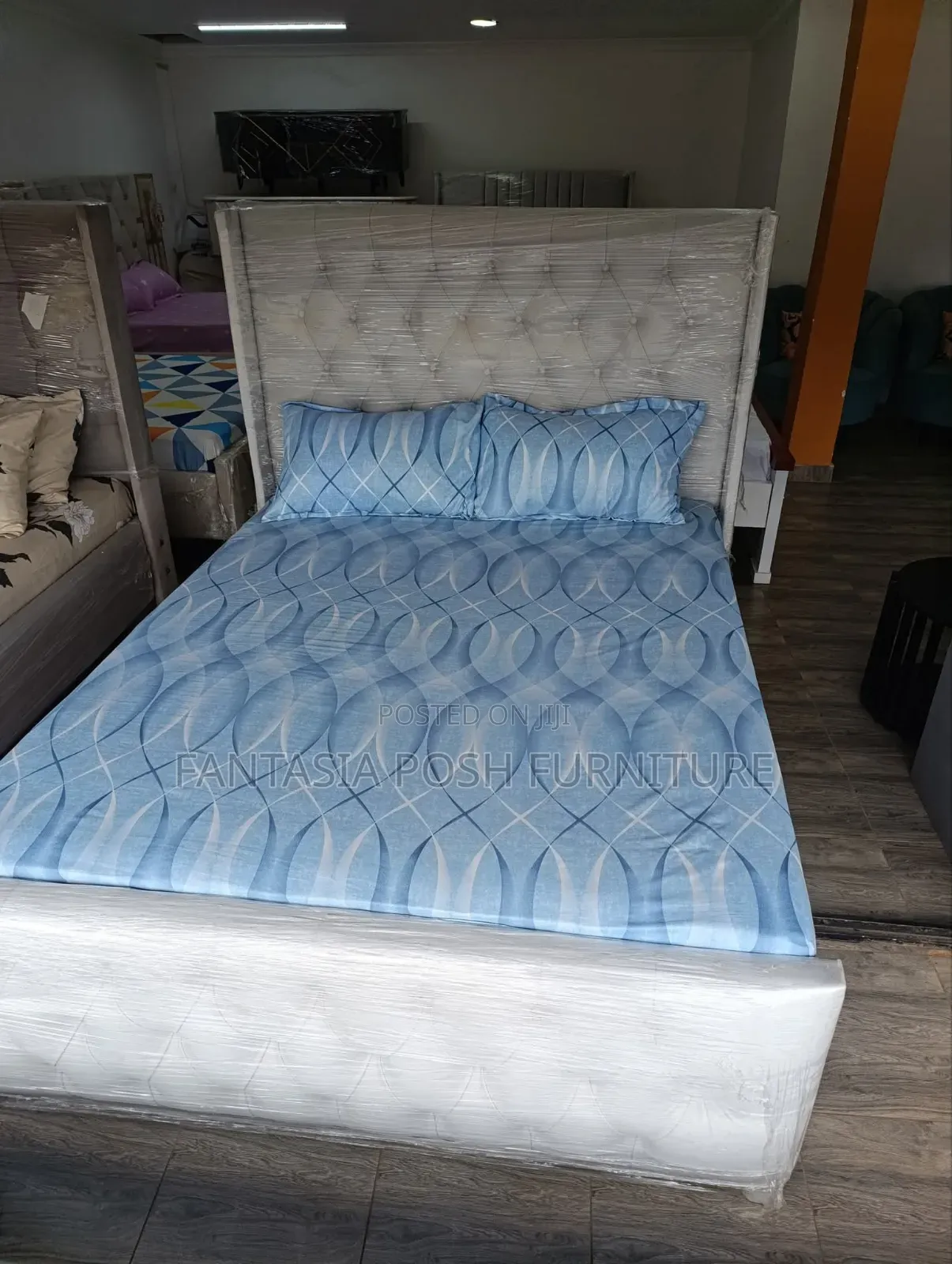 Grey Tufted Chester Bed 5 by 6