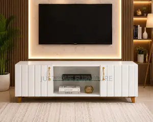 4.5ft Modern White Tv Stand With Fluted Doors