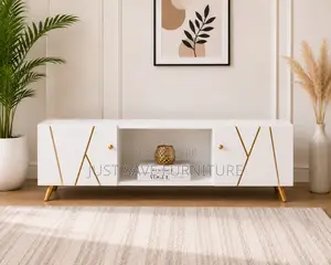 Modern 5ft White Tv Stand With Gold Accents