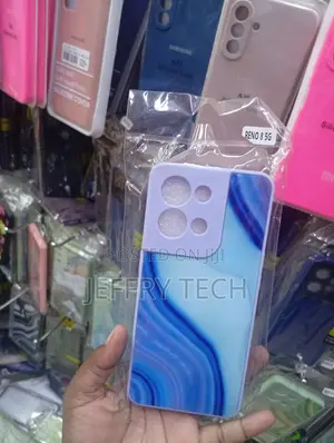Oppo Reno 8 5g Silicone Case Blue and White Wavy Marble Pattern.