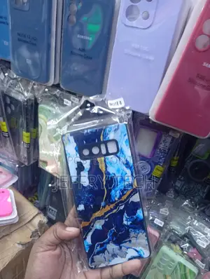 S G Note 8 Case With a Luxurious Blue, Gold, and White Marble Design