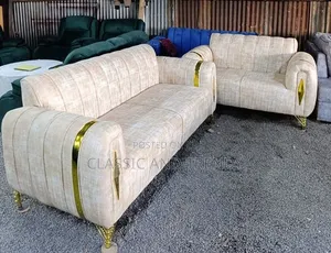 Elegant Cream 5 Seater Sofa With Gold Accents