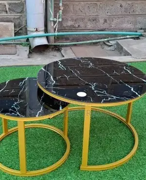Black Marble Nesting Coffee Table With Glass Effect Finish